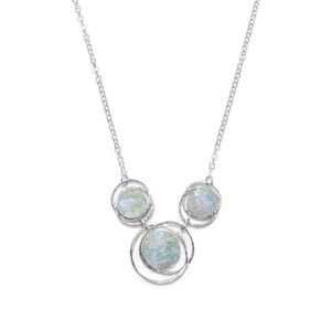 Sterling Silver Abstract Circle Roman Glass Necklace - Cert of Authenticity